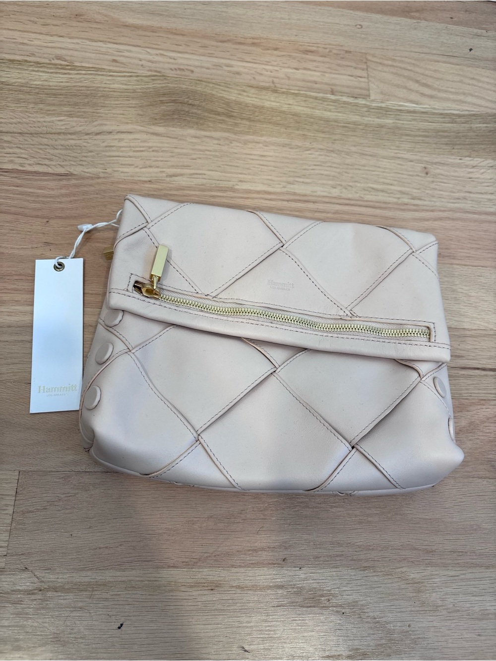 Hammitt VIP medium woven leather Vachetta foldover clutch NWT